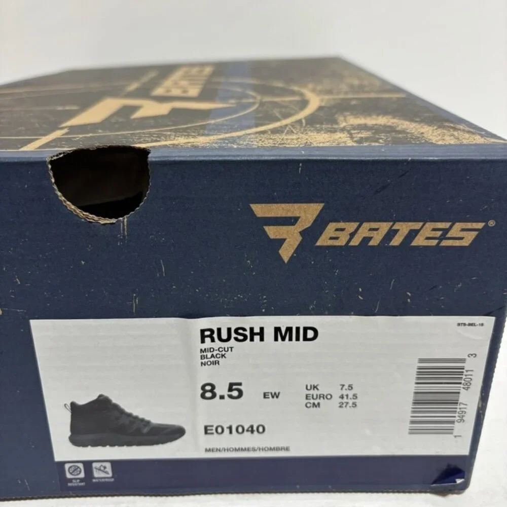 Bates Men’s Rush Mid Cut Black Sneakers, Size 8.5 EW